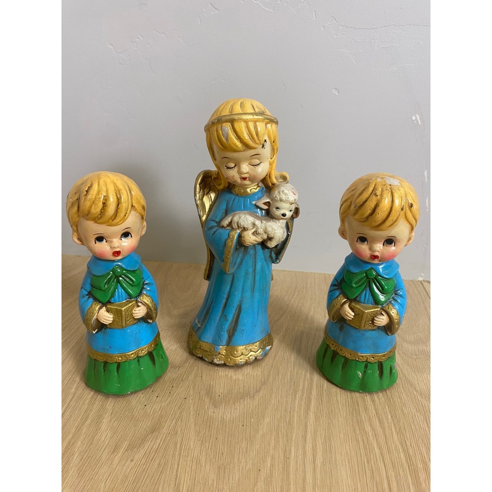 Vintage 60s 70s Christmas Angel Lamb Choir Boy Carolers Figurine Set 3 Piece